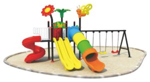 83c454ec-e33b-4012-995b-8652d2a5b8f4 "Playset with three slides and three swings"