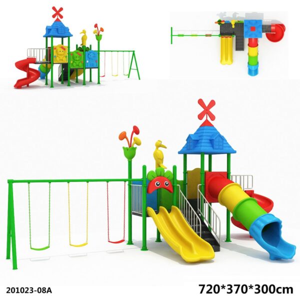 d12fdd87-6474-481f-b7cd-9d39df6758f1 لعبة جماعية مع ثلاث زحاليق و ثلاث مراجيح